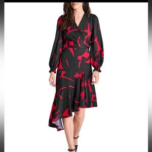 DKNY by Donna Karan Surplice V-Neck Long Balloon Sleeve Asymmetrical Hem Dress 4